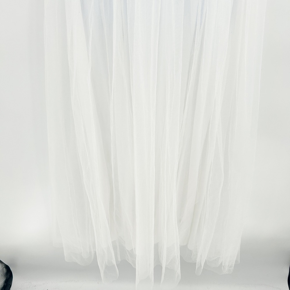 Windsor Womens White Tulle V-Neck Open Back Slit Formal Bridal Maxi Dress Size S - Picture 4 of 8